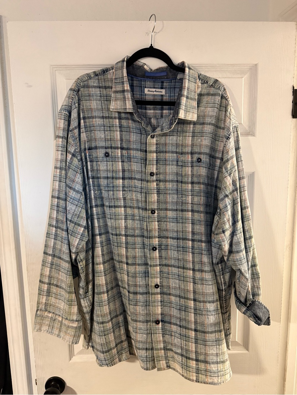 Tommy Bahama Men's Blue and Gray Plaid Button-Down Shirt